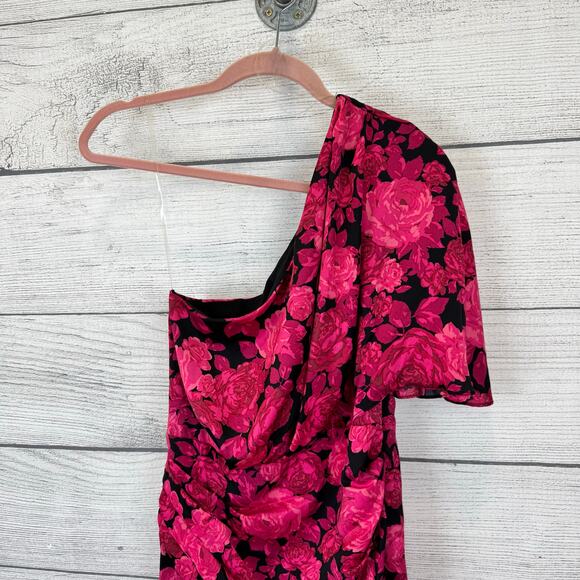 Do+Be Women's Pink & Black Floral One Shoulder Midi Dress Size Small - Picture 2 of 10